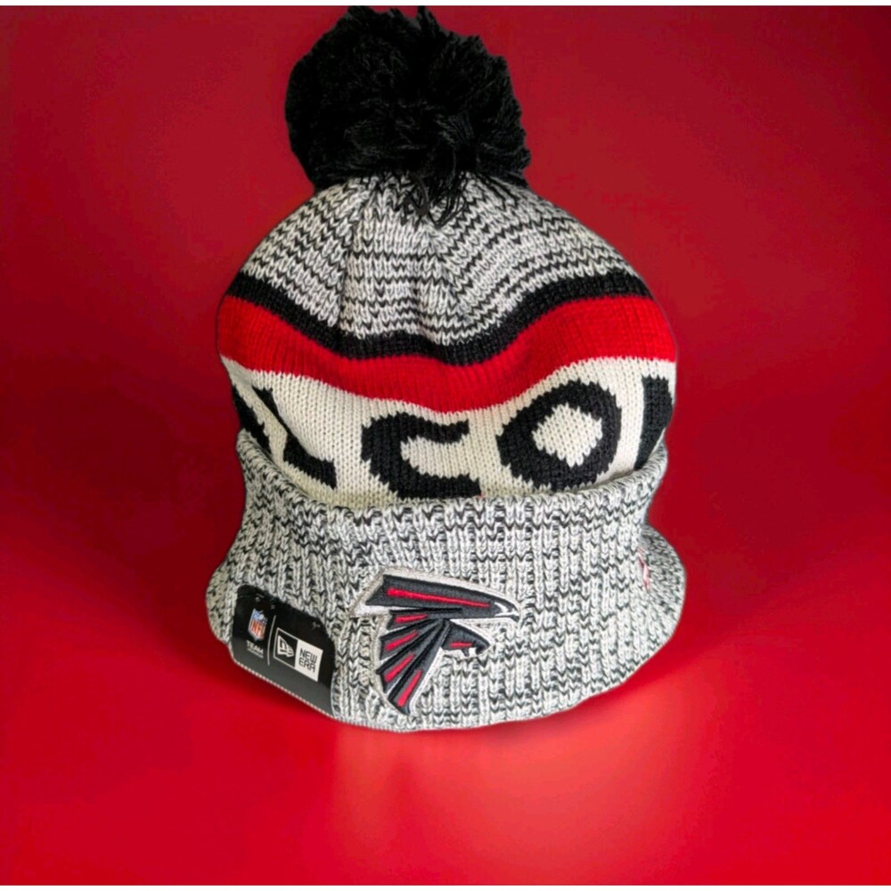 New Era NFL Atlanta Falcons Beanie Pom Knit Hat Black Red White New